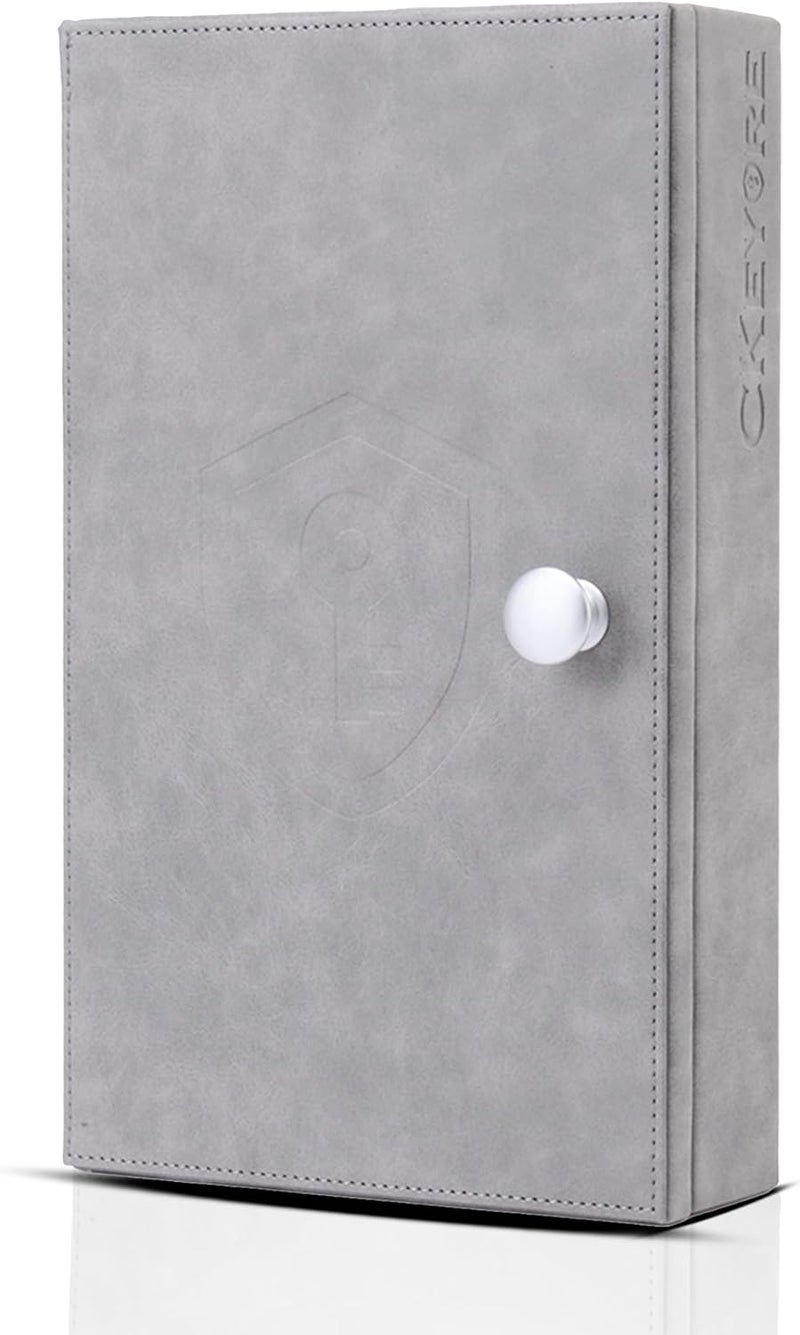 CKEYRE CKEYURE Premium XL PU Leather Faraday Box for Car Keys Wall Mount | Anti Theft Faraday Key Fob Protector | Faraday Cage | Car Key Holder | RFID Key Box | Key fob Signal Blocker (Grey) - Image 1